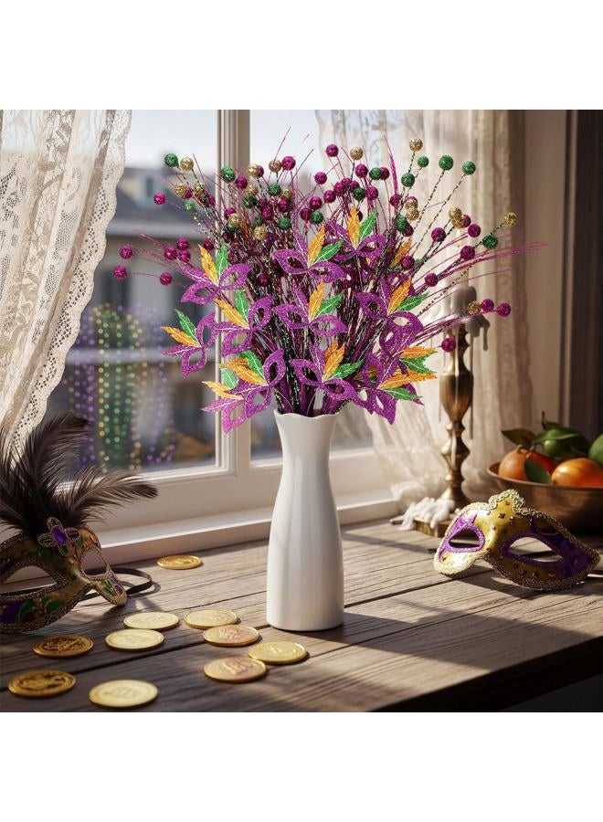 Norme Orme 6 Pcs 16 Inch Mardi Gras Glitter Picks Decoration Mardi Gras Purple Green Gold Artificial Berry Stems Sprays Carnival Tree Branches Decor for Party Tree Topper Vase Table Centerpieces - Image 5
