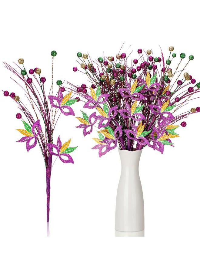 Norme Orme 6 Pcs 16 Inch Mardi Gras Glitter Picks Decoration Mardi Gras Purple Green Gold Artificial Berry Stems Sprays Carnival Tree Branches Decor for Party Tree Topper Vase Table Centerpieces - Image 1