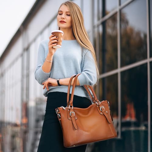 HESHE Genuine Leather Purses and Handbags for Women Tote Shoulder Bag Satchel Purse Top Handle Bags Hobo Crossbody Purse (Small,Sorrel) - Image 2