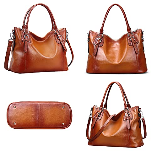 HESHE Genuine Leather Purses and Handbags for Women Tote Shoulder Bag Satchel Purse Top Handle Bags Hobo Crossbody Purse (Small,Sorrel) - Image 4