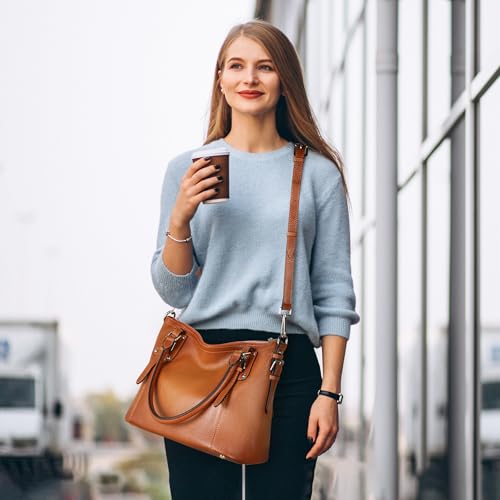 HESHE Genuine Leather Purses and Handbags for Women Tote Shoulder Bag Satchel Purse Top Handle Bags Hobo Crossbody Purse (Small,Sorrel) - Image 3