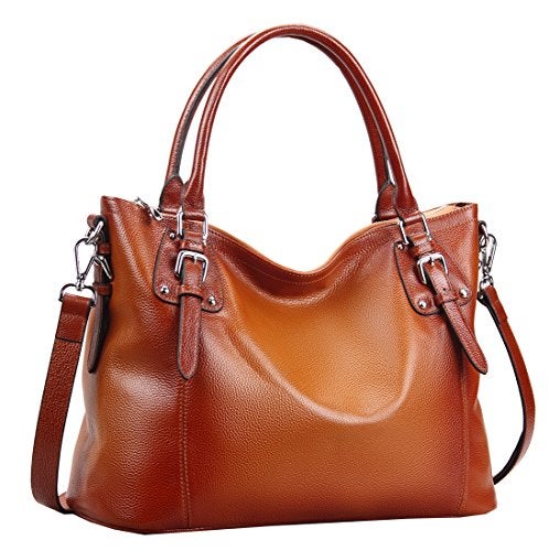 HESHE Genuine Leather Purses and Handbags for Women Tote Shoulder Bag Satchel Purse Top Handle Bags Hobo Crossbody Purse (Small,Sorrel) - Image 1
