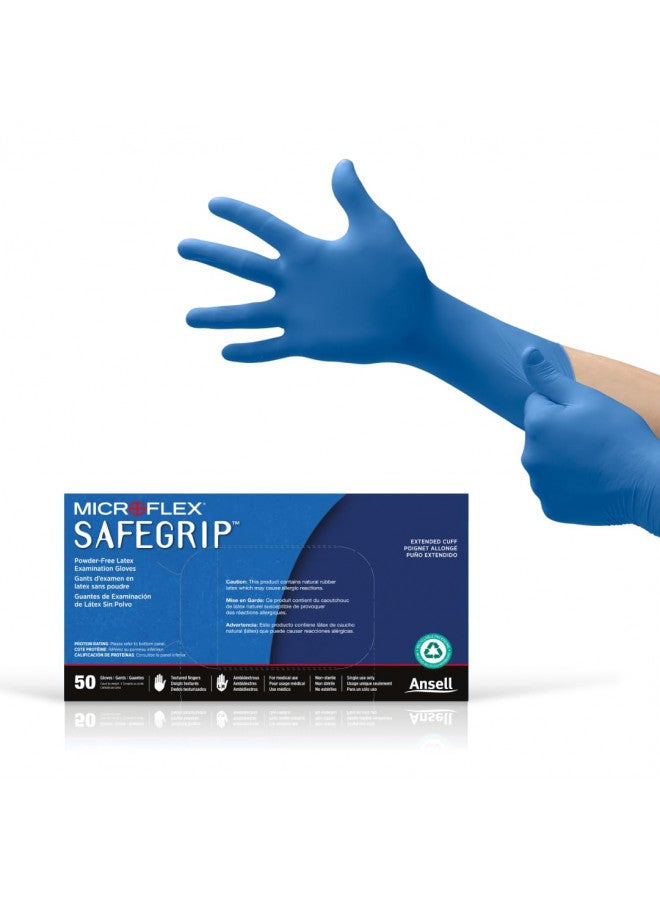 Microflex SG-375 Disposable Latex Gloves Medical / Exam Grade, Long Cuff, Thick Powder Free Glove in Natural Rubber for Cleaning, Sanitary or Mechanic Tasks, Blue, Size Medium, Box of 50 Units - Image 1