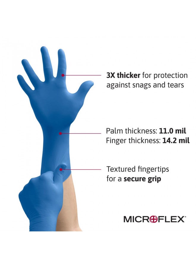 Microflex SG-375 Disposable Latex Gloves Medical / Exam Grade, Long Cuff, Thick Powder Free Glove in Natural Rubber for Cleaning, Sanitary or Mechanic Tasks, Blue, Size Medium, Box of 50 Units - Image 2