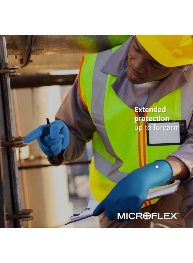 Microflex SG-375 Disposable Latex Gloves Medical / Exam Grade, Long Cuff, Thick Powder Free Glove in Natural Rubber for Cleaning, Sanitary or Mechanic Tasks, Blue, Size Medium, Box of 50 Units - Image 4