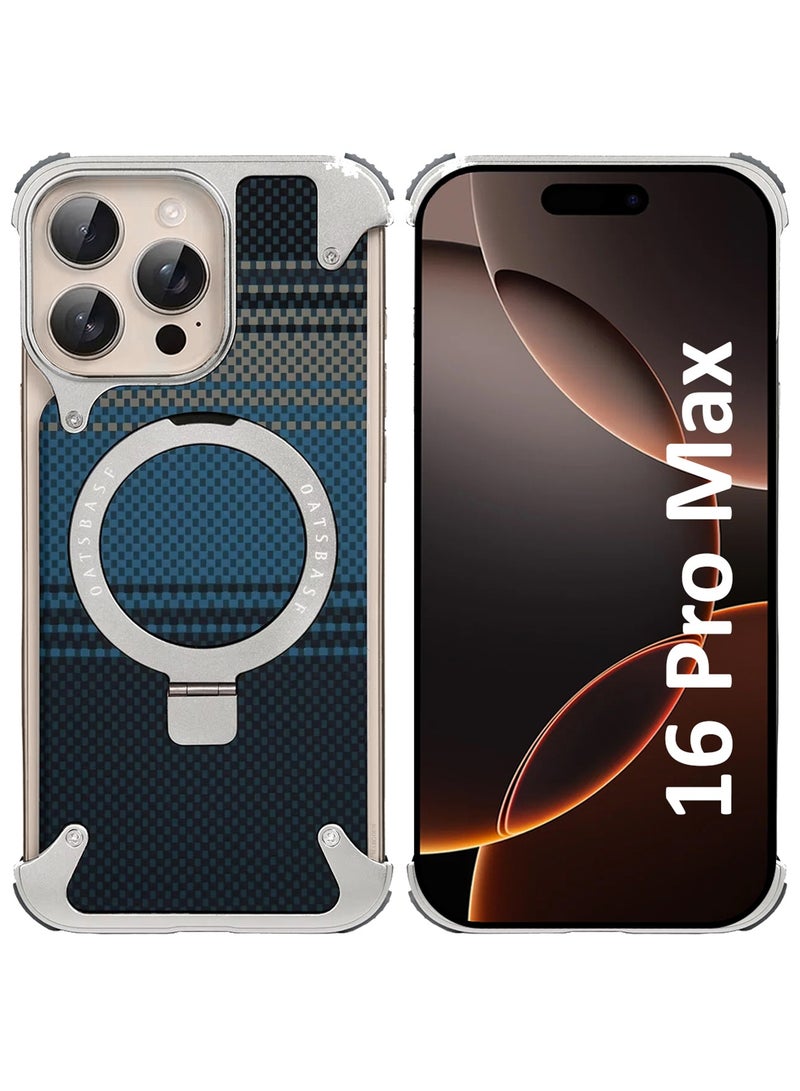 CATANES 2Packs Case Cover for iPhone 16 Pro Max, Magnetic Ring Stand, Carbon Fiber Texture, Shockproof Armor, MagSafe Compatible with Screen Protector - Blue - Image 3