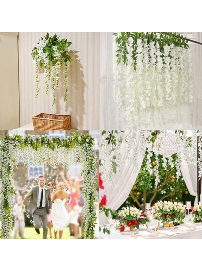 DUNISO زهرة صناعية، 12 حزمة من الوستارية البيضاء، شجيرة زهرة صناعية من الحرير، زينة معلقة لحفلات الزفاف والحدائق الخارجية والديكور المنزلي على الجدران - Image 3