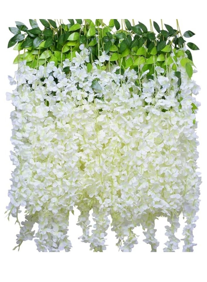 DUNISO زهرة صناعية، 12 حزمة من الوستارية البيضاء، شجيرة زهرة صناعية من الحرير، زينة معلقة لحفلات الزفاف والحدائق الخارجية والديكور المنزلي على الجدران - Image 5