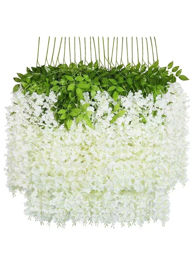 DUNISO زهرة صناعية، 12 حزمة من الوستارية البيضاء، شجيرة زهرة صناعية من الحرير، زينة معلقة لحفلات الزفاف والحدائق الخارجية والديكور المنزلي على الجدران - Image 1