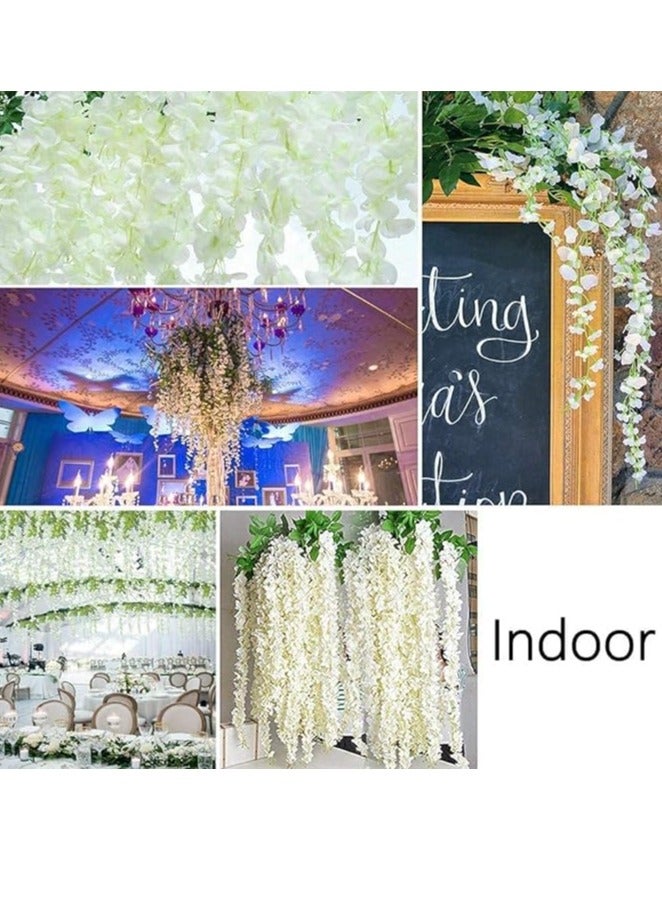 DUNISO زهرة صناعية، 12 حزمة من الوستارية البيضاء، شجيرة زهرة صناعية من الحرير، زينة معلقة لحفلات الزفاف والحدائق الخارجية والديكور المنزلي على الجدران - Image 4