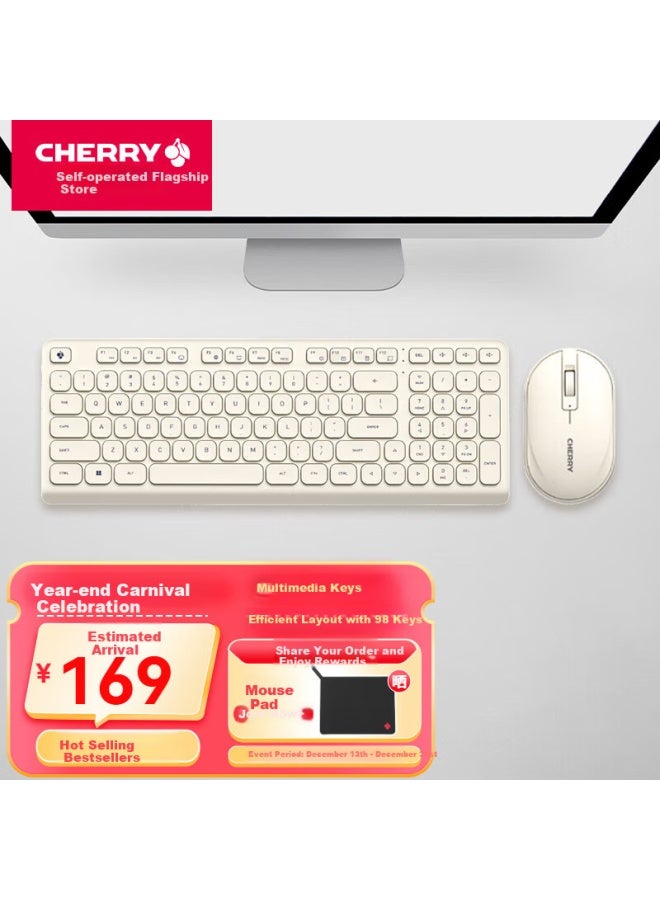 Cherry Dw2380 Wireless Keyboard And Mouse Set Upgrade Version 98-key Low-profile Membrane Keyboard Mouse For Girls Notebook Computer External Suzhou White - Image 3