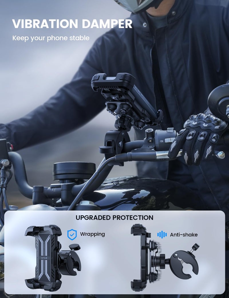 Lamicall Motorcycle Phone Mount Holder - [Dual Vibration Dampener] [Upgrade Handlebar Clip] Motorcycle Cell Phone Holder, Bike Phone Mount, Fit iPhone 16/15/14/13 Pro Max, 4.7-6.7" Phones, Black - Image 2
