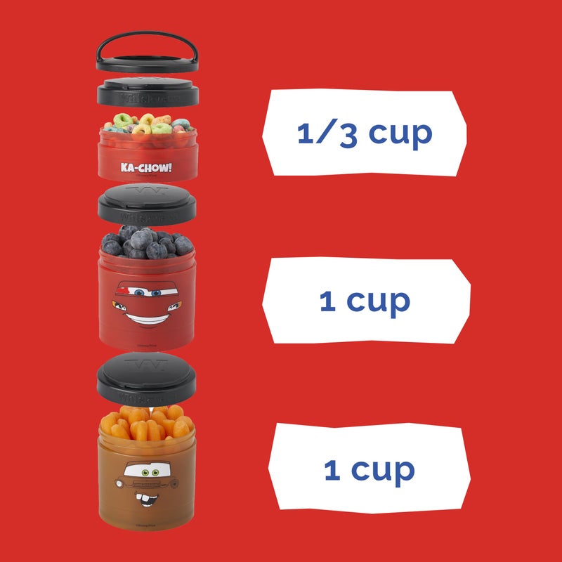 Whiskware Disney Pixar Stackable Snack Containers for Kids and Toddlers, 3 Stackable Snack Cups for School and Travel, Cars Lightning McQueen and Mater - Image 3