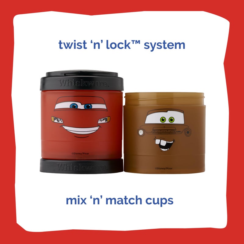 Whiskware Disney Pixar Stackable Snack Containers for Kids and Toddlers, 3 Stackable Snack Cups for School and Travel, Cars Lightning McQueen and Mater - Image 2