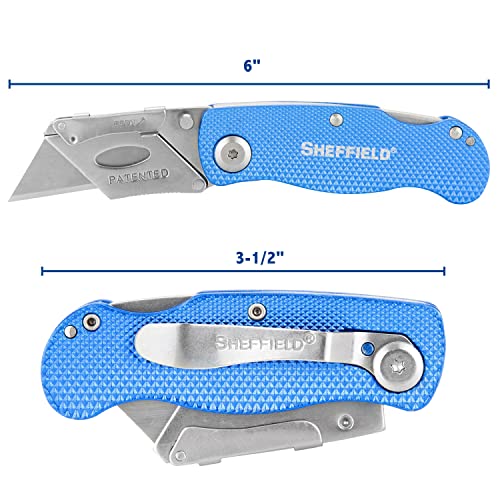 Sheffield 12514 Folding Utility Knife 3 Pack,Stocking Stuffers, Gifts for Men, Dad Gifts, Quick Change Utility Knife Blades, Compact Aluminum Handle, Box Cutter, Razor Blades Included - Image 2