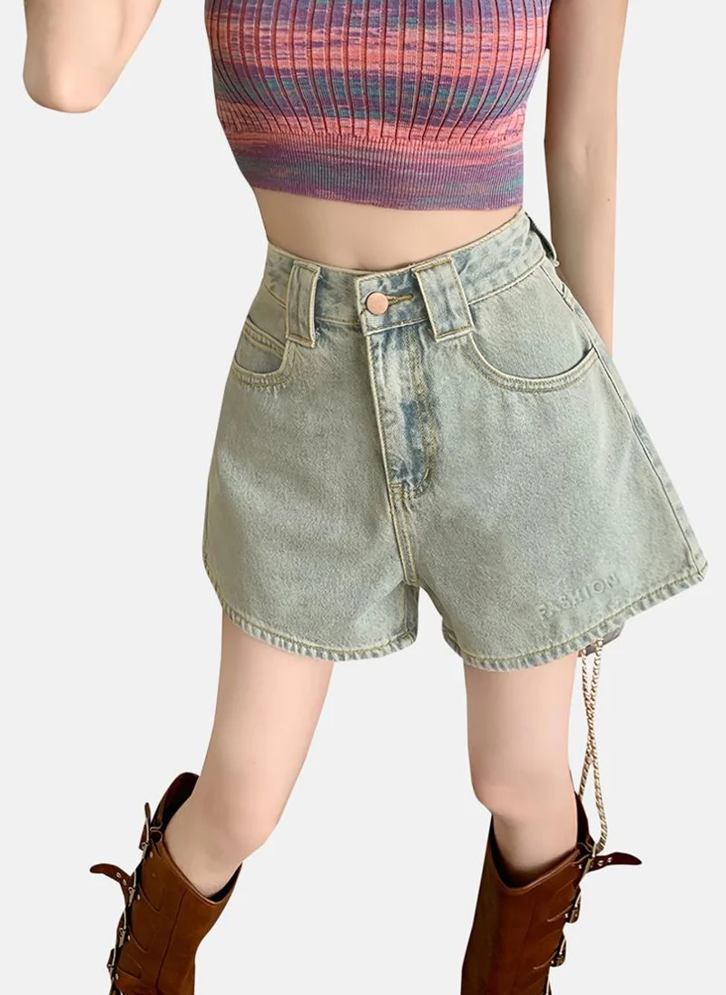 يونيكي Grey Solid Denim Shorts