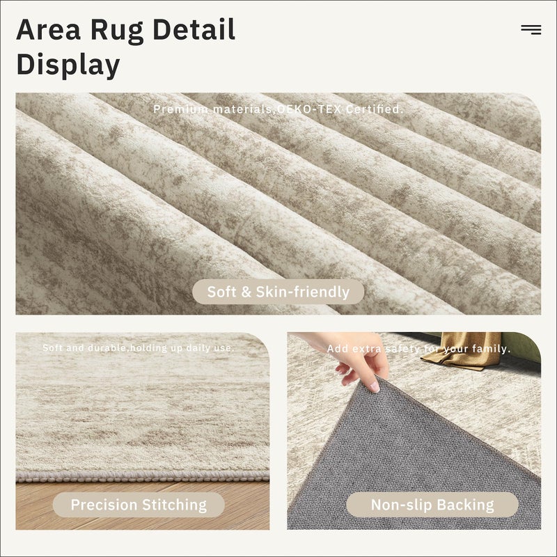 Soalmost 9x9 Beige Round Rug 9ft Living Room Circle Rug Vintage Round Area Rug Non Slip Indoor Carpet for Apartment - Image 5