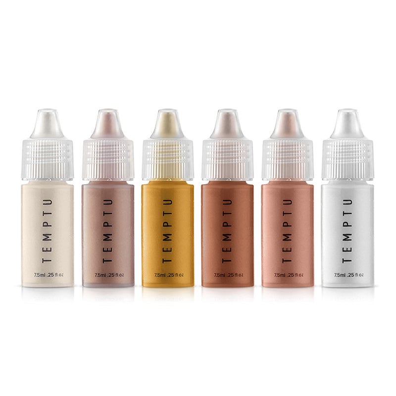 Temptu TEMPTU SB SiliconeBased Airbrush Highlighter Starter Set LongLasting Layerable LightReflecting Shimmer  NaturalLooking Luminosity  Weightless Buildable Formula 6 Shades