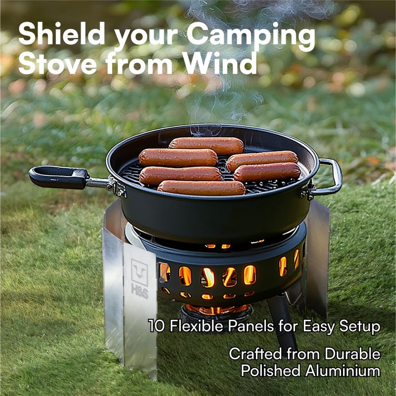 HST شاشة الرياح القابلة للطي لطباخ التخييم من H&S للاستخدام الخارجي - 10 ألواح ألمنيوم لطباخ التخييم - شاشة رياح قابلة للطي مع حقيبة حمل لملحقات التخييم - Image 3