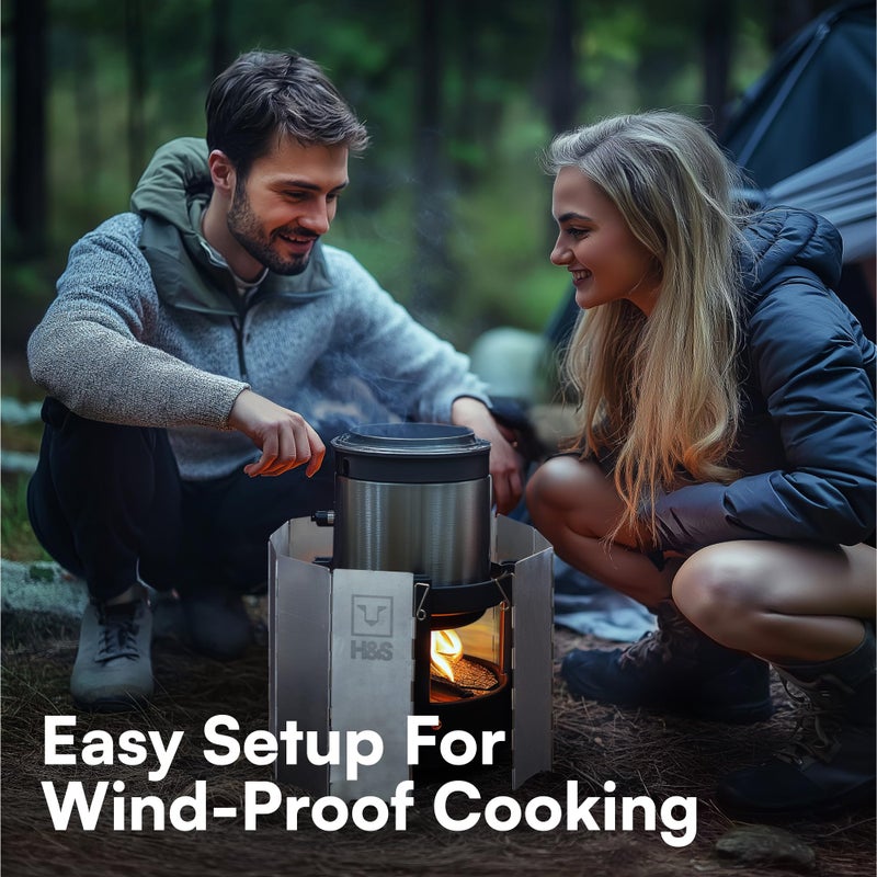 HST شاشة الرياح القابلة للطي لطباخ التخييم من H&S للاستخدام الخارجي - 10 ألواح ألمنيوم لطباخ التخييم - شاشة رياح قابلة للطي مع حقيبة حمل لملحقات التخييم - Image 2