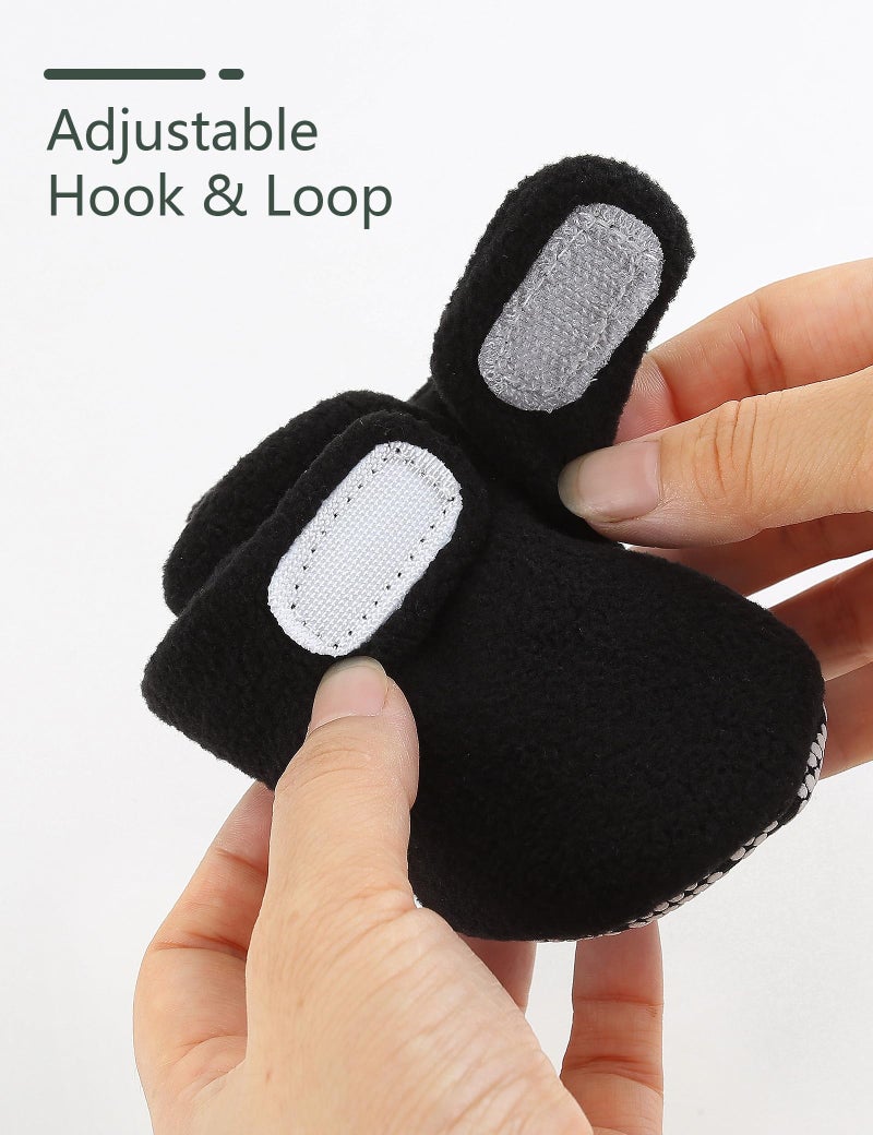 Bibimom Fleece Baby Booties Soft Non-Slip Adjustable Easy to Put on Stay On Sock Shoes Newborn Boys Girls Gifts 0-3 Months Black - Image 5