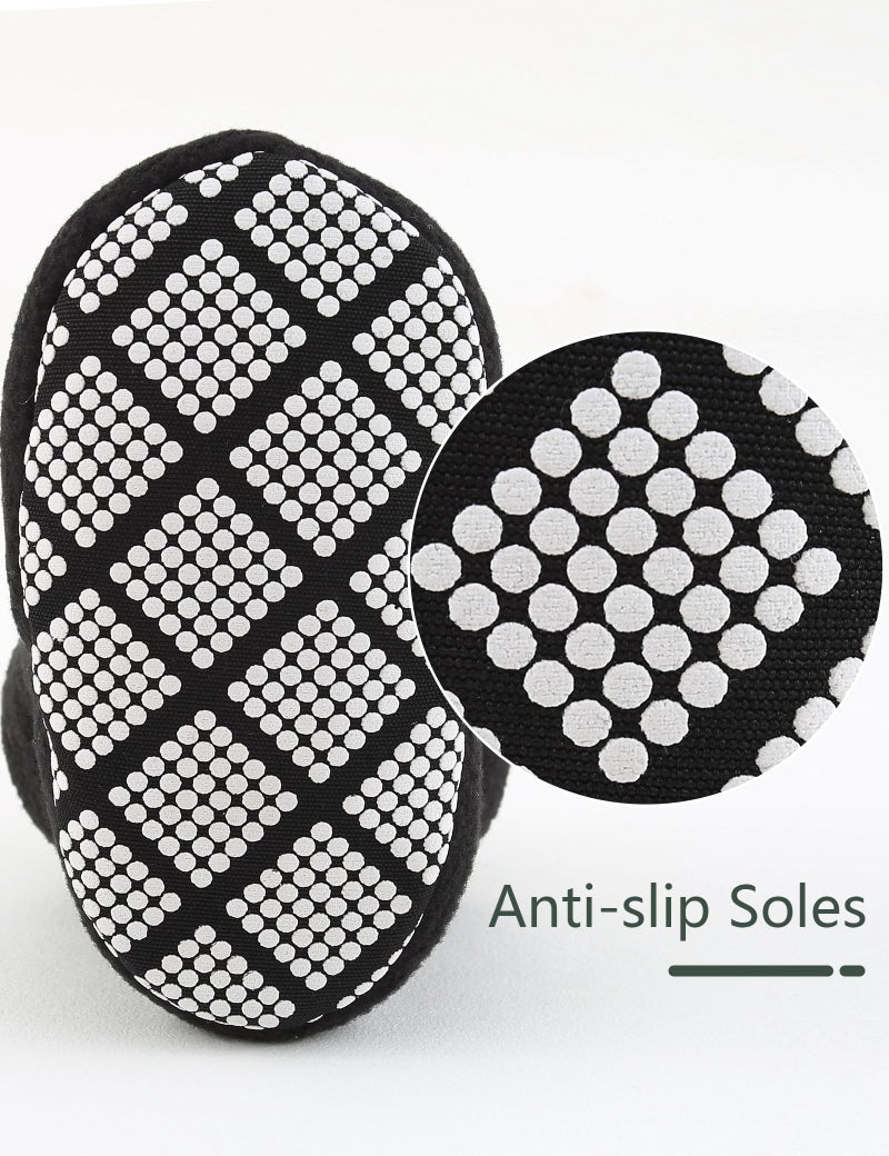 Bibimom Fleece Baby Booties Soft Non-Slip Adjustable Easy to Put on Stay On Sock Shoes Newborn Boys Girls Gifts 0-3 Months Black - Image 4