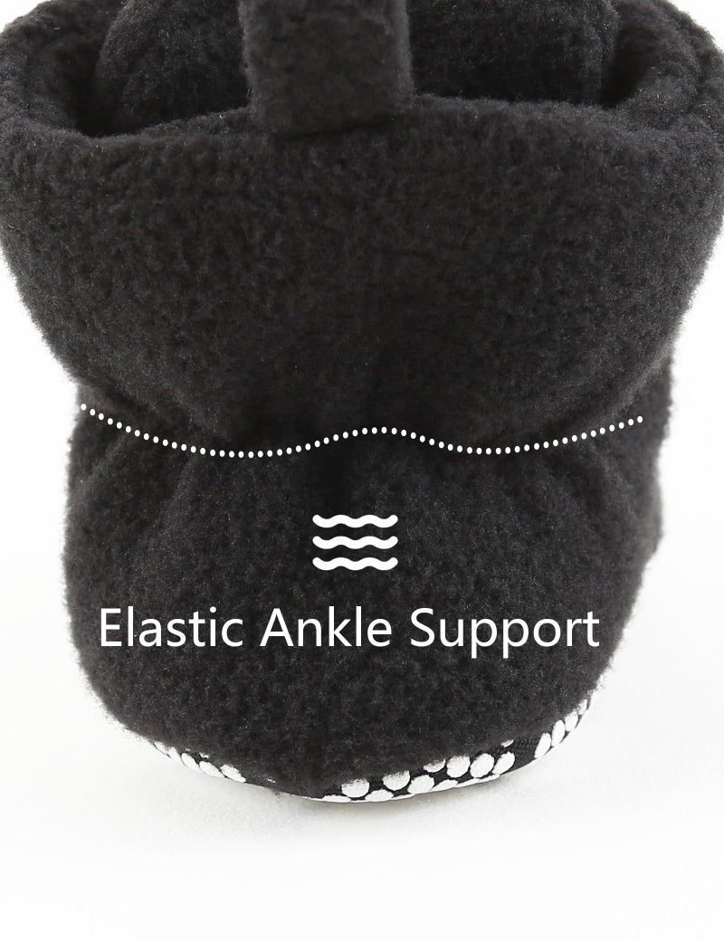 Bibimom Fleece Baby Booties Soft Non-Slip Adjustable Easy to Put on Stay On Sock Shoes Newborn Boys Girls Gifts 0-3 Months Black - Image 3