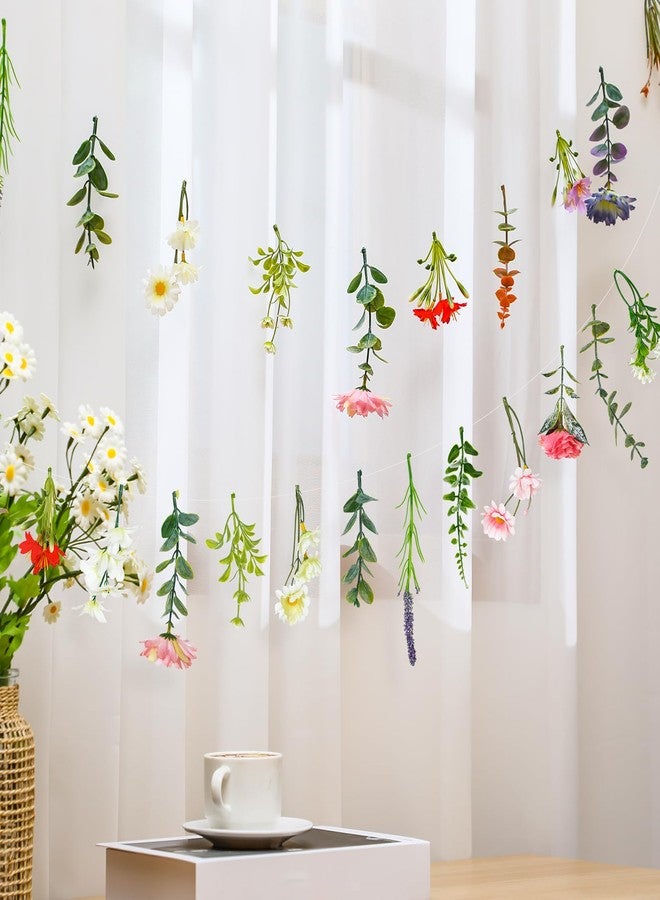 Suncalla 2 Pcs 6.6 ft Artificial Flower Banner Wildflower Garland Garden Tea Birthday Party Decoration Floral Hanging Decor Wildflower Backdrop for Bridal Baby Shower Fall Halloween Home(Vivid Color) - Image 3