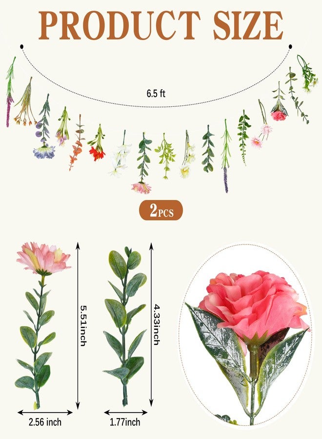Suncalla 2 Pcs 6.6 ft Artificial Flower Banner Wildflower Garland Garden Tea Birthday Party Decoration Floral Hanging Decor Wildflower Backdrop for Bridal Baby Shower Fall Halloween Home(Vivid Color) - Image 4