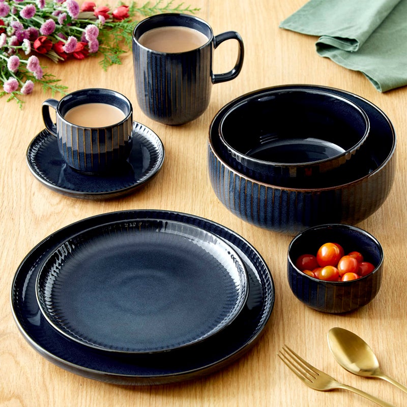 Home Centre Cadenza Somber Blue Carved Stoneware Serving Bowl - 180ml - Image 2