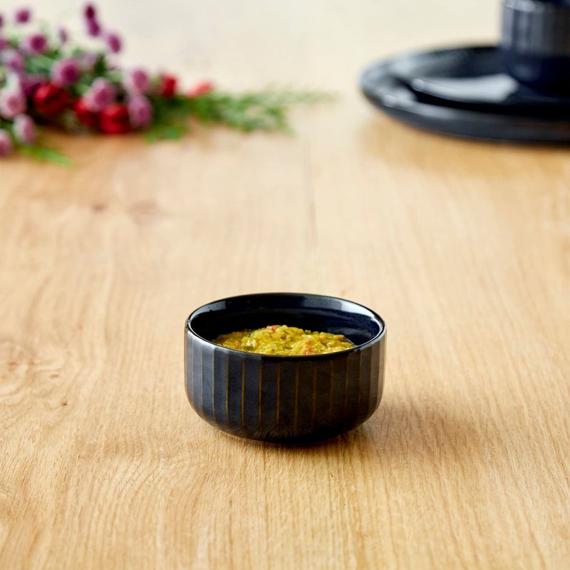 Home Centre Cadenza Somber Blue Carved Stoneware Serving Bowl - 180ml - Image 1