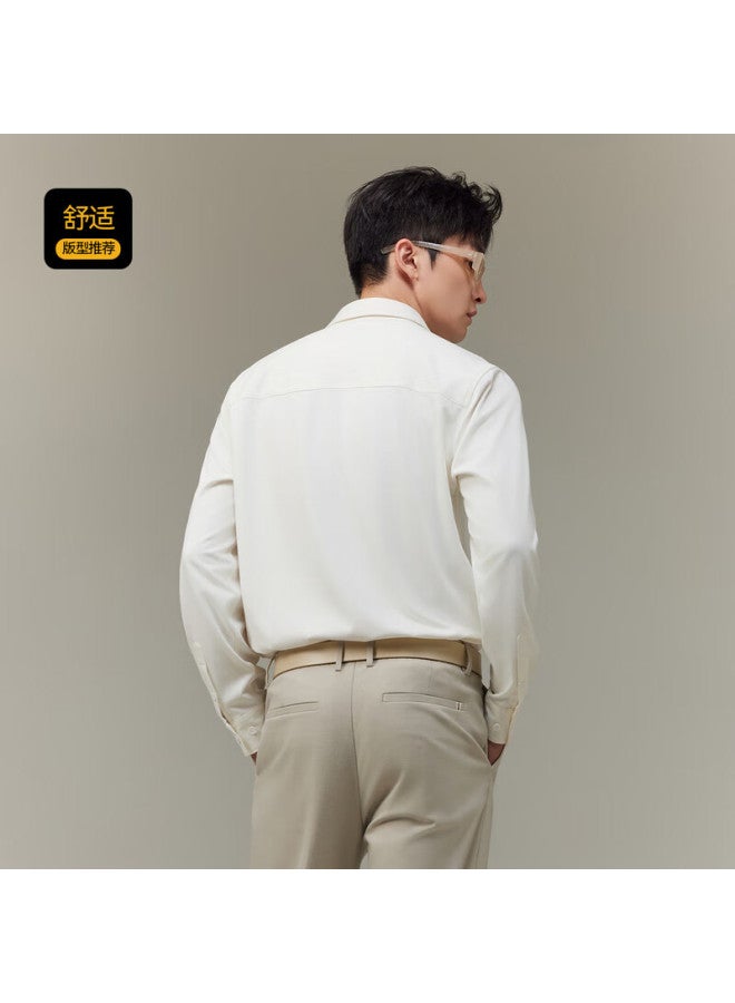 Cabbeen Modal Fine-spun Fabric Men's Shirt, Modal Velvet-like Plain Weave Fabric, Skin-friendly Comfortable Autumn Long-sleeve Shirt