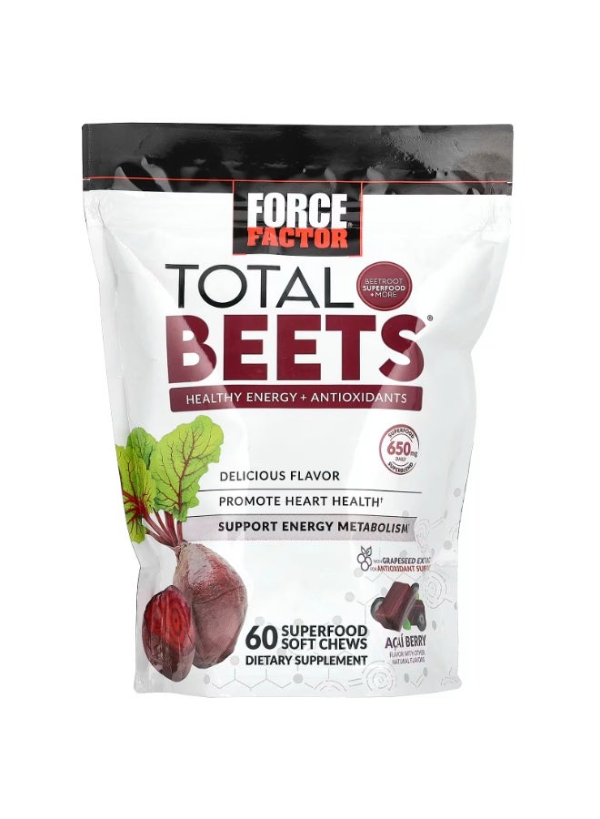 Force Factor Total Beets®, Healthy Energy + Antioxidants, Acai Berry, 60 Superfood Soft Chews - Image 1
