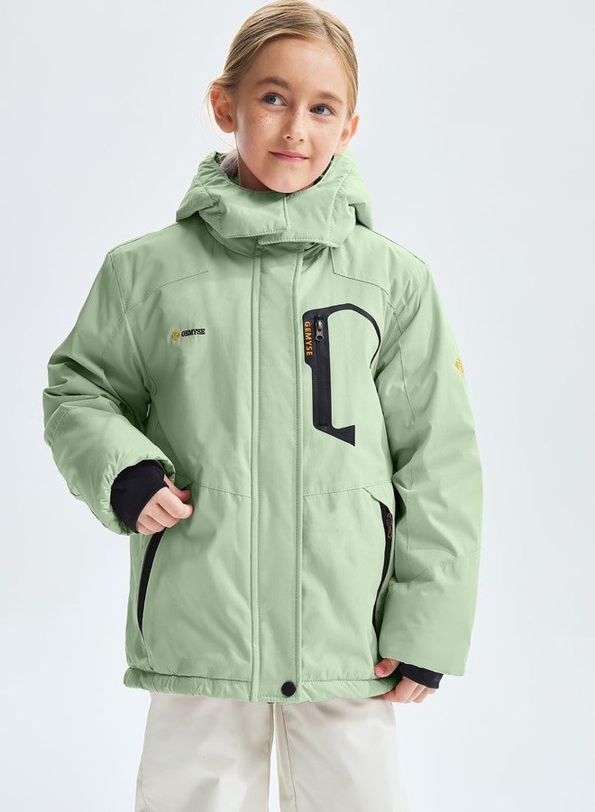 GEMYSE Girl's Waterproof Ski Snow Jacket Fleece Windproof Winter Jacket with Hood(Aqua green,8) - Image 2