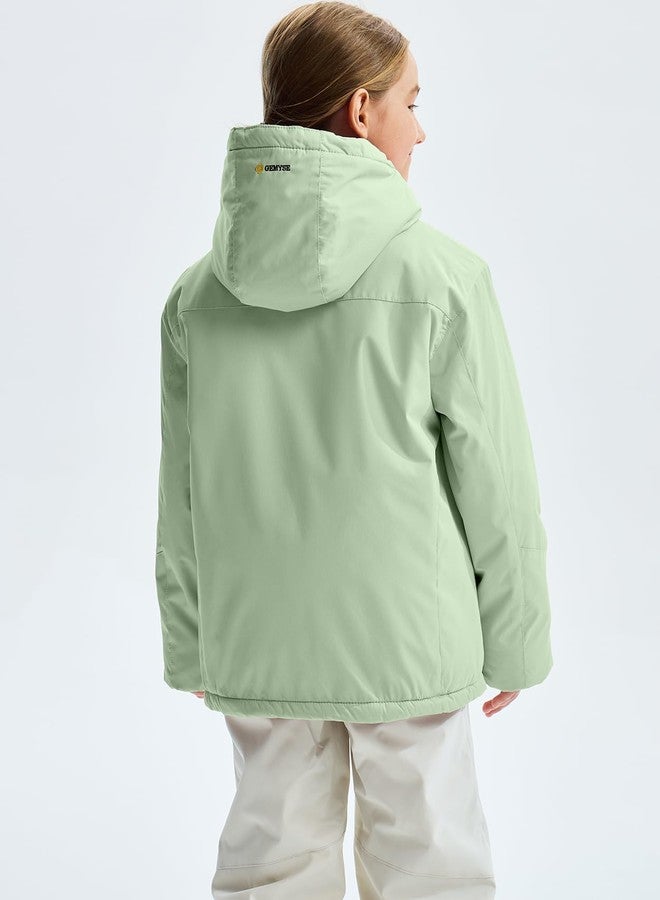 GEMYSE Girl's Waterproof Ski Snow Jacket Fleece Windproof Winter Jacket with Hood(Aqua green,8) - Image 5