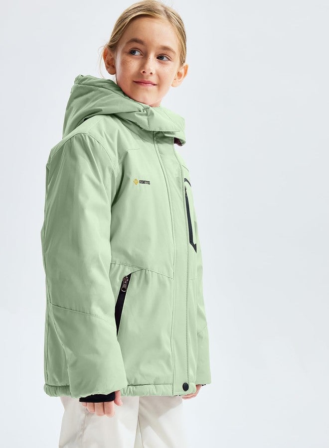 GEMYSE Girl's Waterproof Ski Snow Jacket Fleece Windproof Winter Jacket with Hood(Aqua green,8) - Image 4