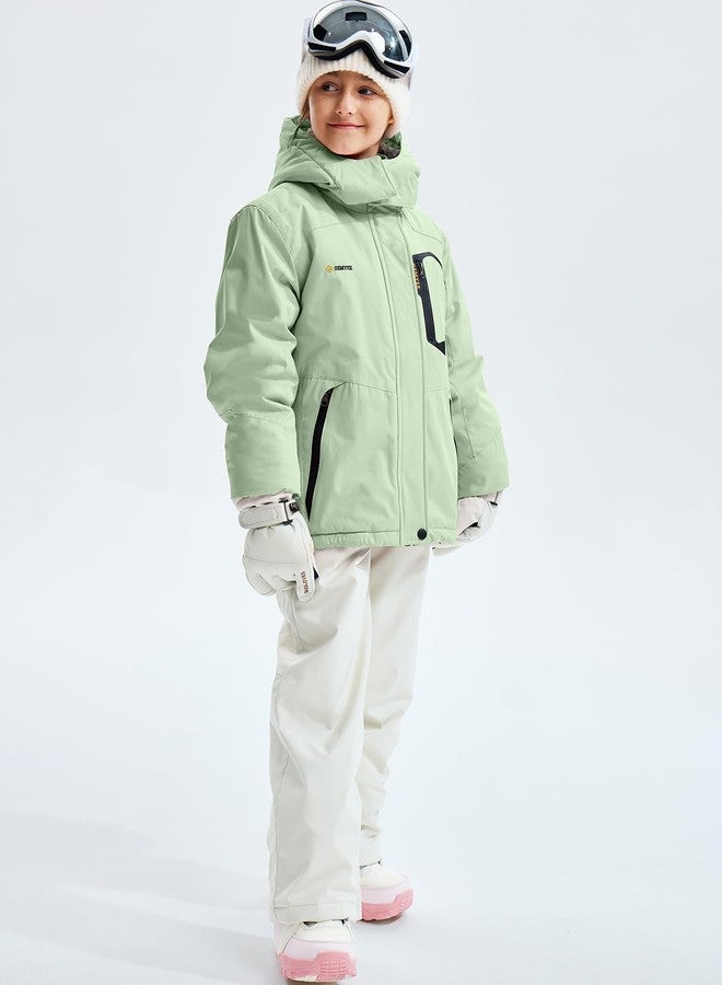 GEMYSE Girl's Waterproof Ski Snow Jacket Fleece Windproof Winter Jacket with Hood(Aqua green,8) - Image 3