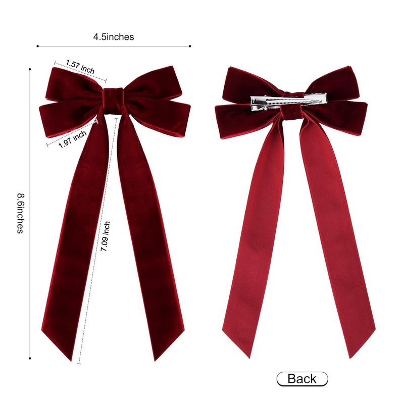 Aileam 2PCS Velvet Hair Bows Red Hair Ribbon Clips Big Fall Alligator Clips Hair Accessories for Women Girls Toddlers Kids Baby - Image 3