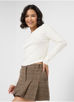 Ruched Fitted Long Sleeves T-Shirt