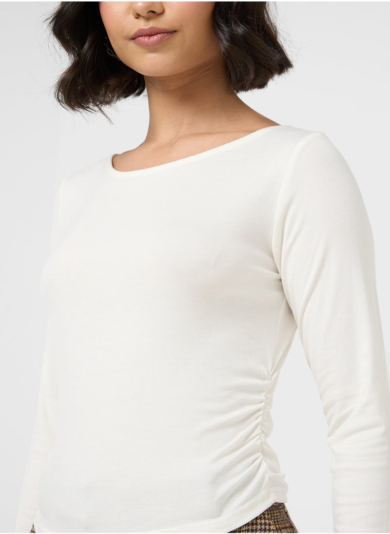 Ginger Basics - Ruched Fitted Long Sleeves T-Shirt - Image 1