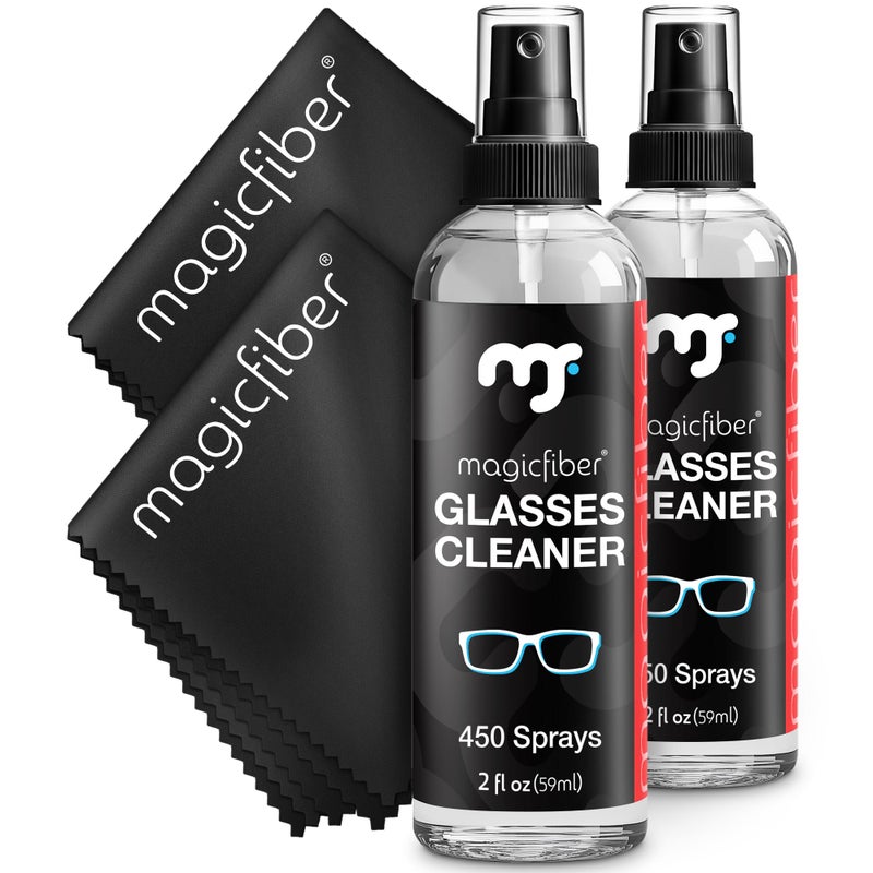 MagicFiber Glasses Cleaner Kit 2 Eyeglass Cleaner Sprays 2 Microfiber Cleaning Cloth Wipes For Eye Glasses Lenses Cameras Screens Sunglasses Phones Electronics Computer VR TV