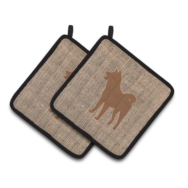 Caroline's Treasures ""Caroline's Treasures Akita Faux Burlap & Brown Pair of Pot Holders BB1082-BL-BN-PTHD  7.5HX7.5W  Multicolor"" 