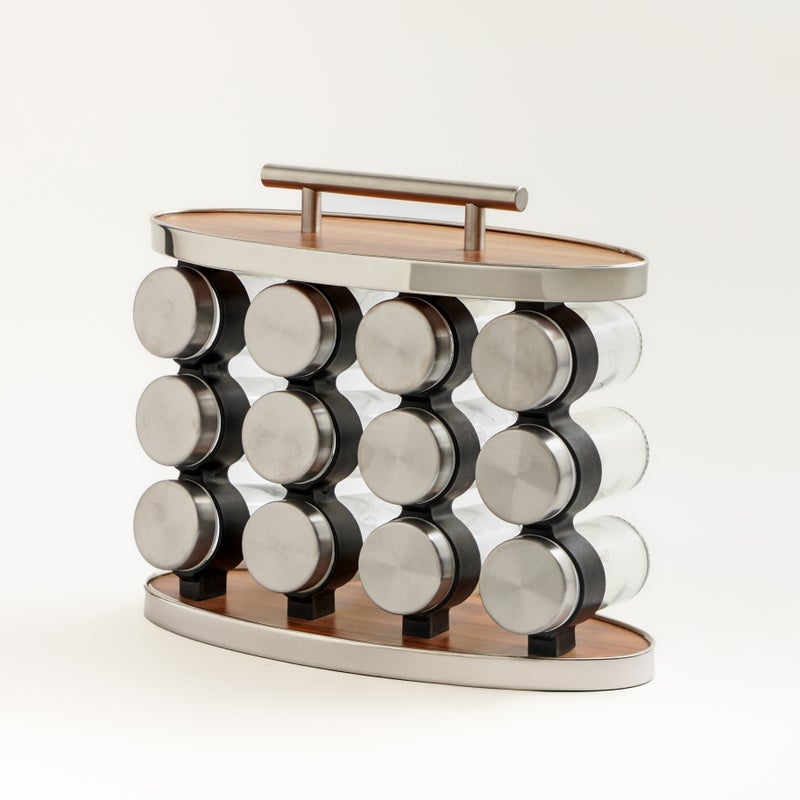 Alberto 12pcs glass spice-jar set with metal lid and rack - Image 1