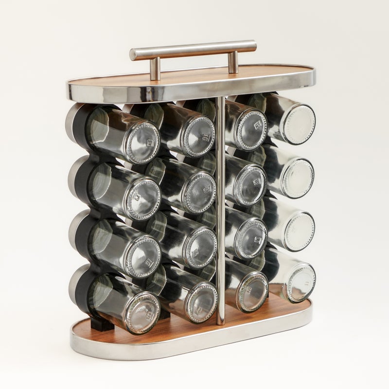 Alberto 12pcs glass spice-jar set with metal lid and rack - Image 4