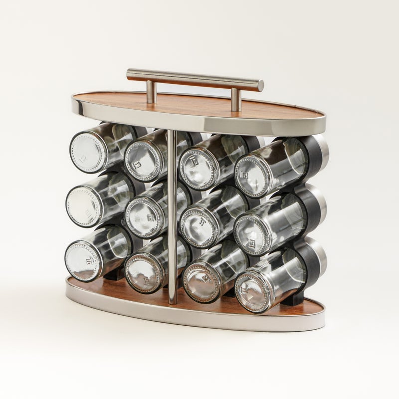 Alberto 12pcs glass spice-jar set with metal lid and rack - Image 2