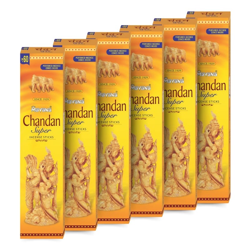 MAVANA Mavana Chandan Agarbatti Pack of 6 95 gm per Pack Experience Premium Incense Sticks Indian Incense Perfect for Puja Meditation and Relaxation  - Image 1