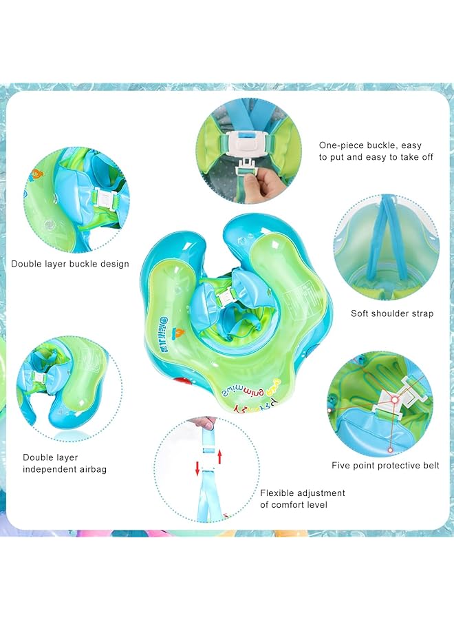 هاسذيب عوامات أطفال لحمام السباحة، أنبوب سباحة للأطفال من عمر 12 إلى 36 شهرًا، مصنوع من طبقة مزدوجة مستقلة من مادة البولي فينيل كلوريد مع أحزمة أمان قابلة للتعديل، ملحقات سباحة للأطفال في حمام السباحة الخارجي - Image 3