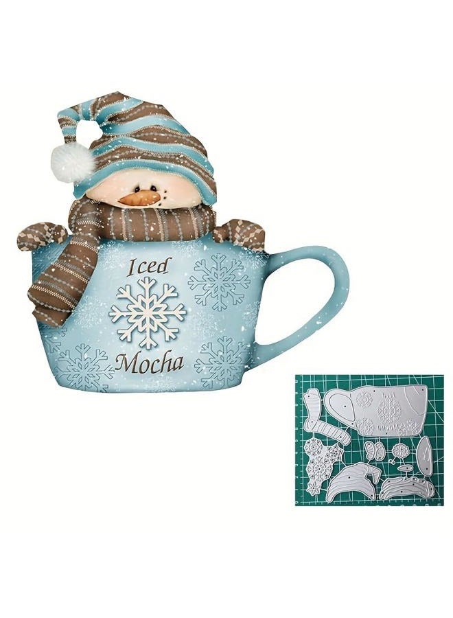 Metal Cutting Die for Scrapbooking, 3D Backgrounds Frame New Cutting Dies DIY Album Card Making Decor Paper Metal Die Cuts Party Wedding Decorations (Cup Snowman 4.1 x 3.7 in)