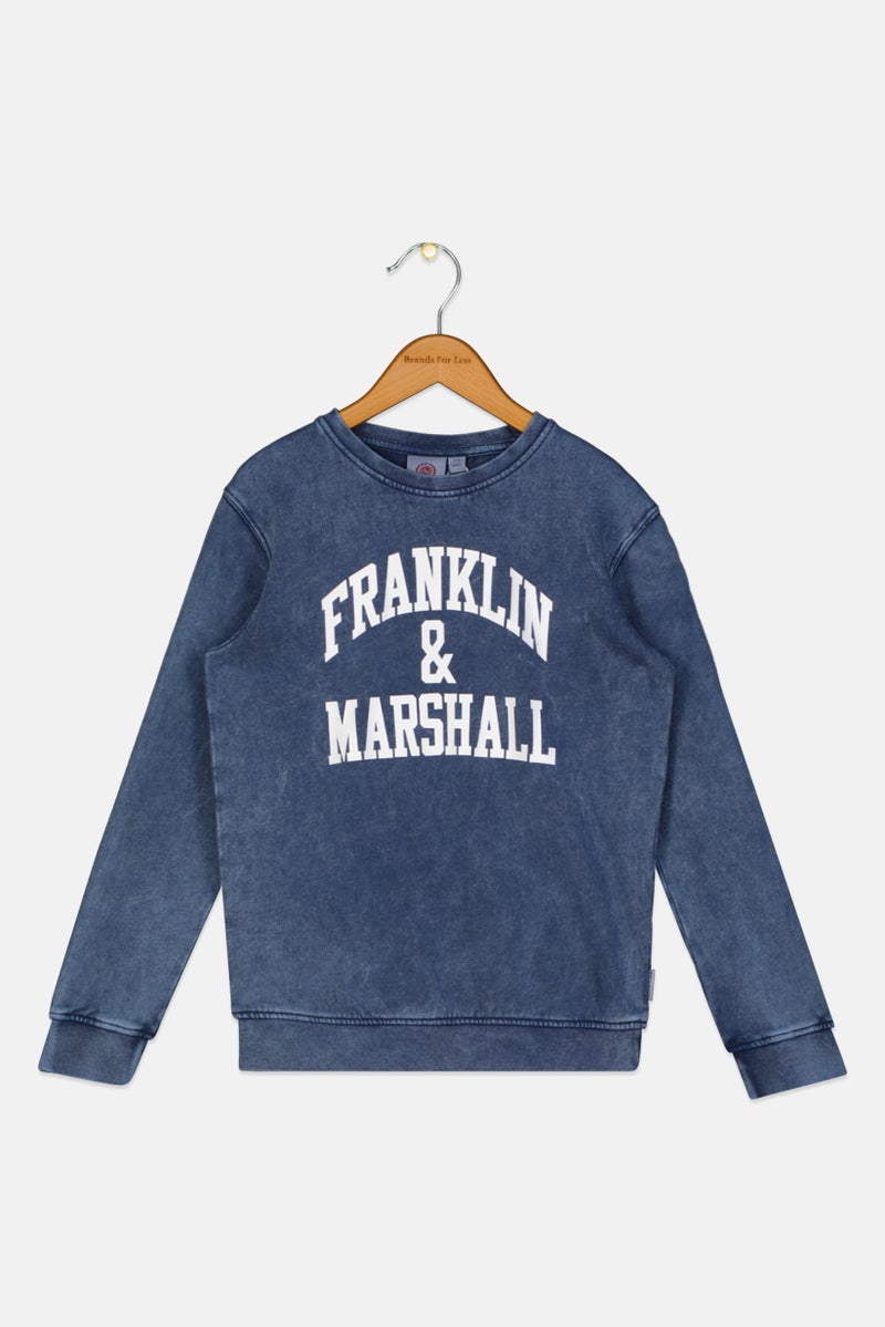 Franklin Marshall ملابس رياضية للأطفال الأولاد بأكمام طويلة مناسبة، أزرق رمادي - Image 1