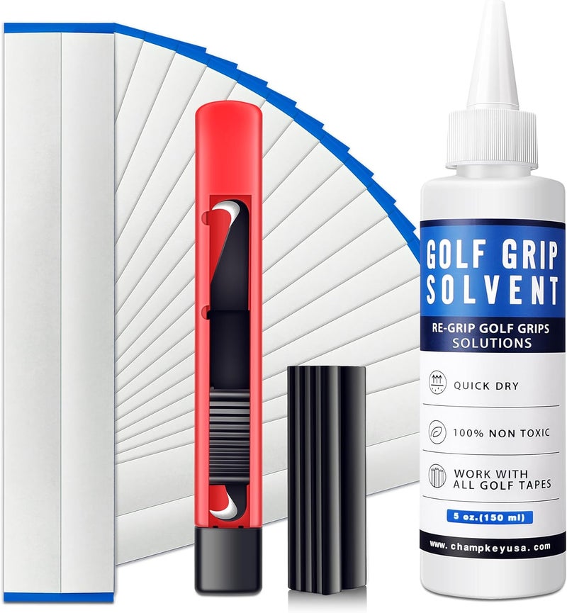 Champkey Deluxe Grip Repair Kits for Regripping Golf Clubs - Inlcudes Hook Knife, 2" x 10" Professional Tapes, 5 oz Solvent and Rubber Vise Clamp - Image 1